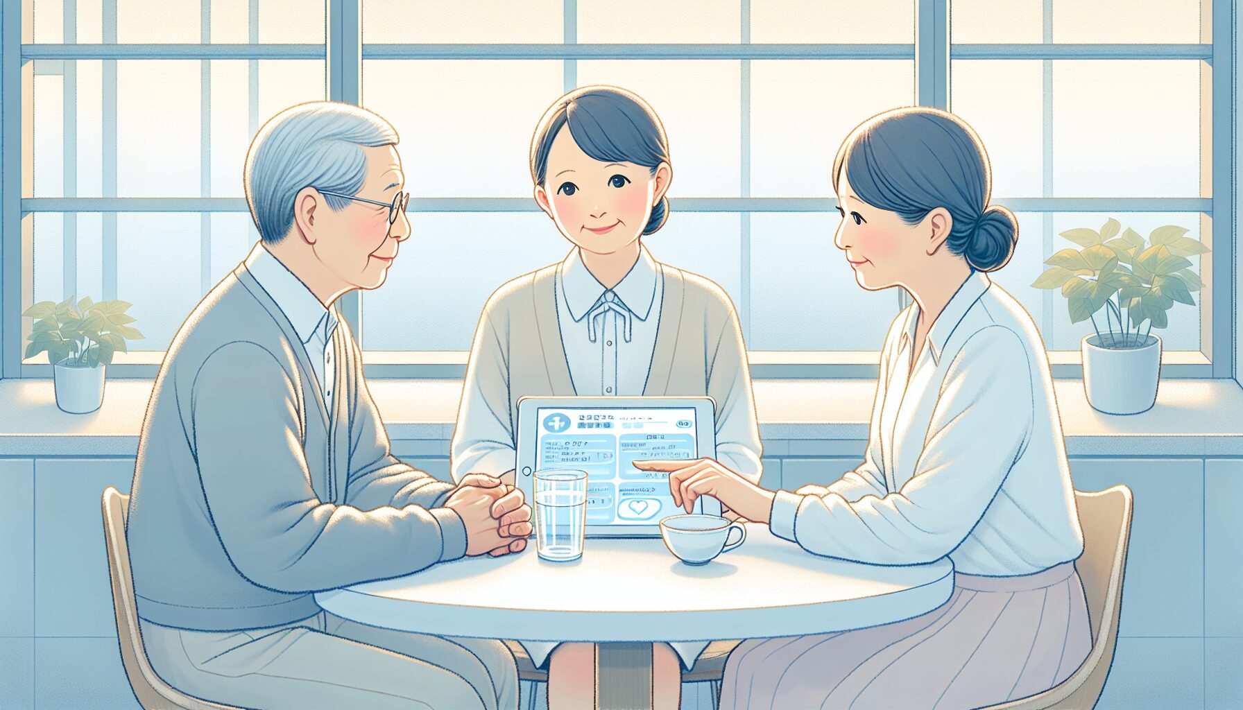 安否確認サービスの相談をする高齢者