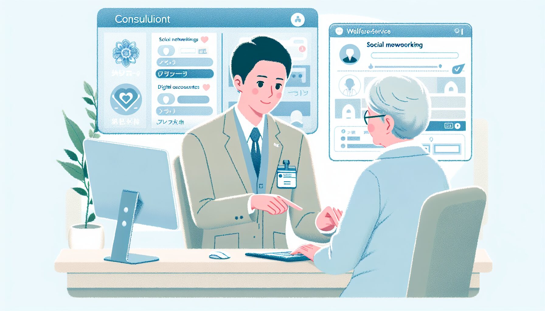 デジタルサービスのアカウント整理を行う専門家のイラスト