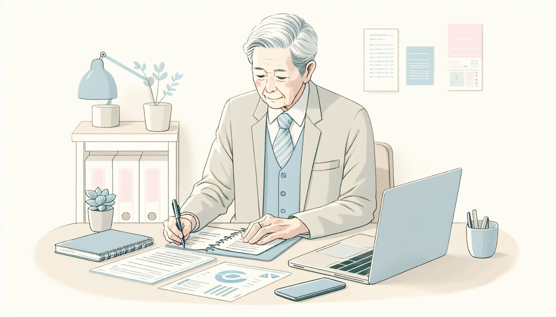 デジタル終活のチェックリストを作成している様子のイラスト