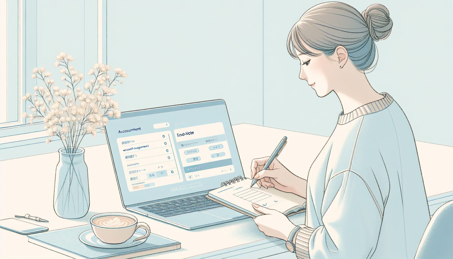 エンディングノートにデジタル口座情報を書き記す日本人のイメージ