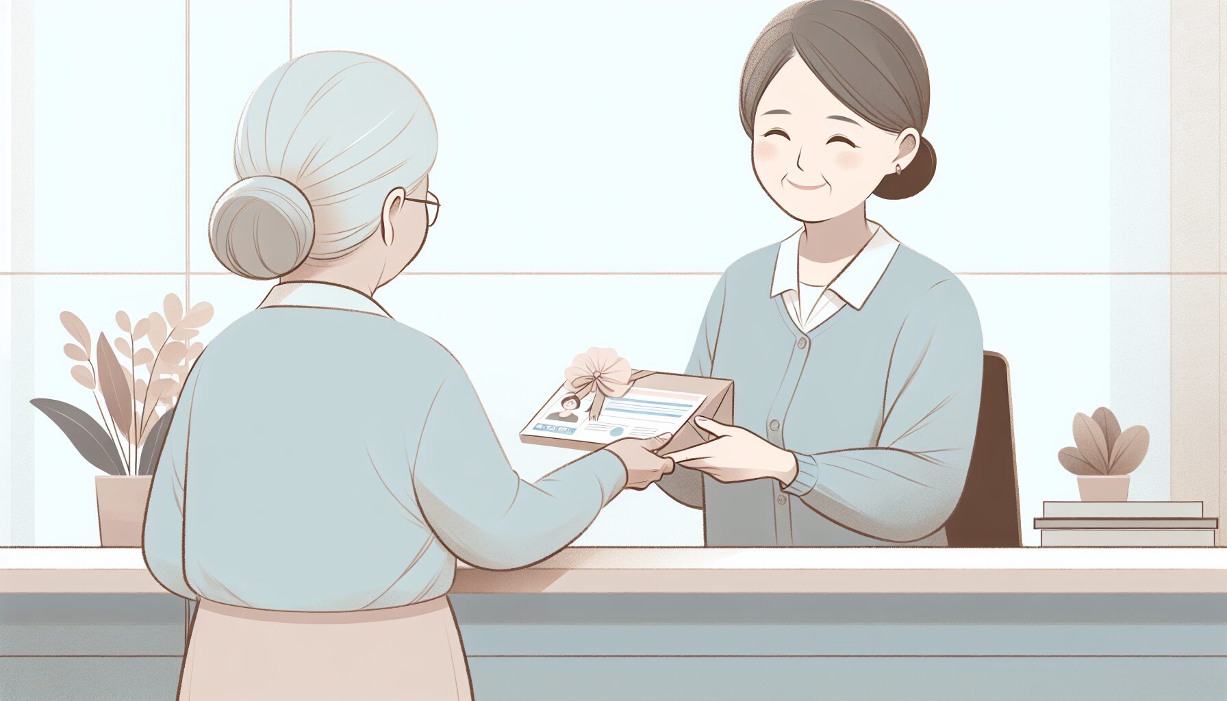 自治体窓口で緊急通報装置を受け取るイメージ