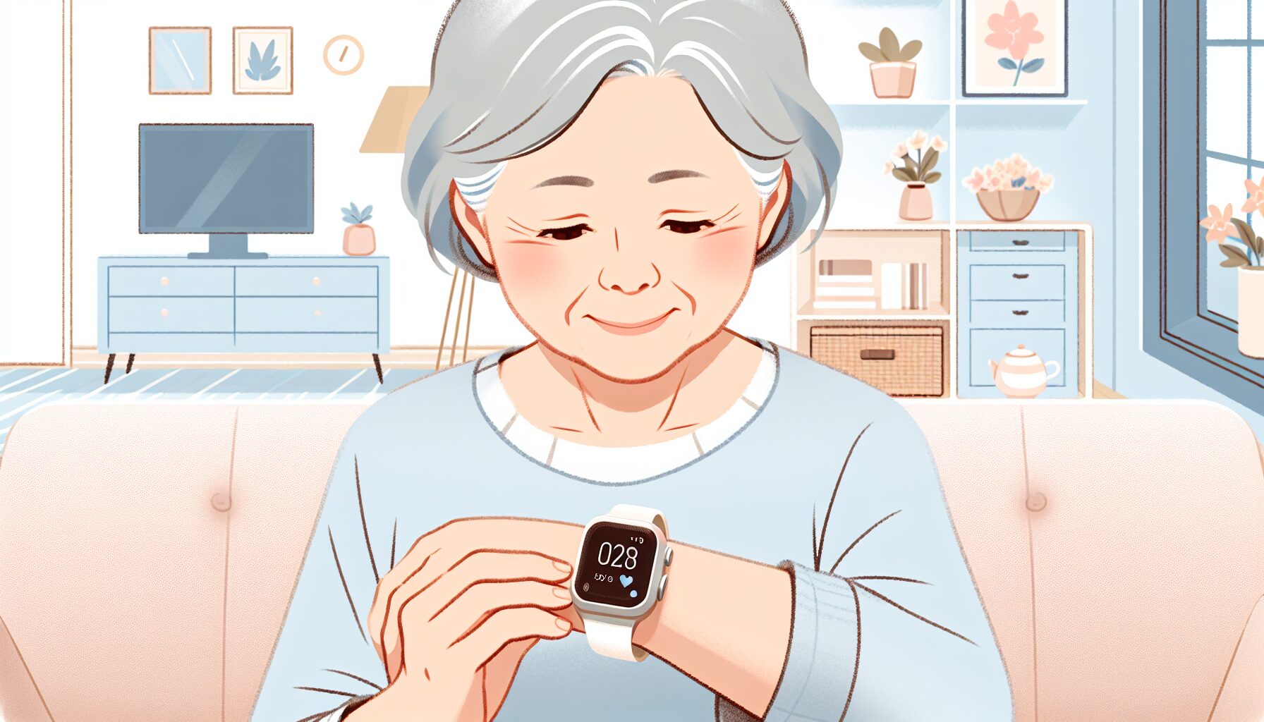 スマートウォッチの見守り機能を確認するイメージ