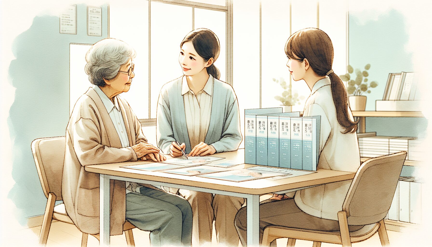 見守りサービスを相談する高齢者と専門家