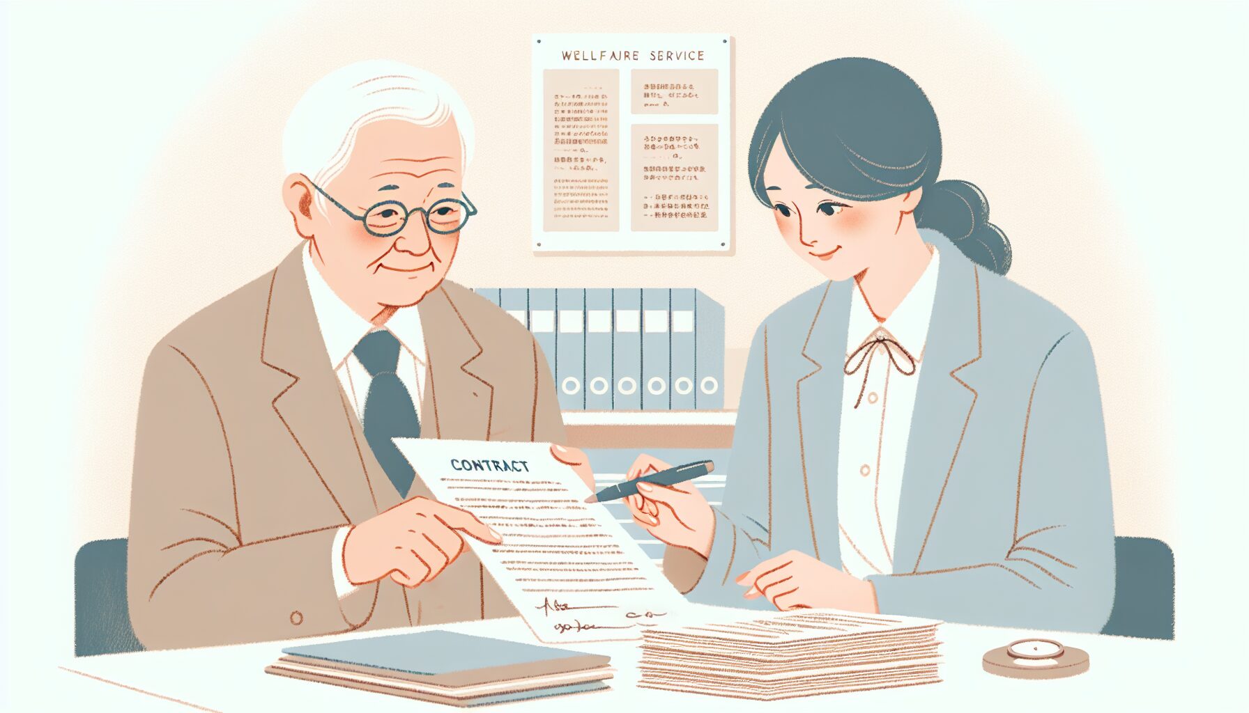 身元保証サービスの契約内容を確認する様子