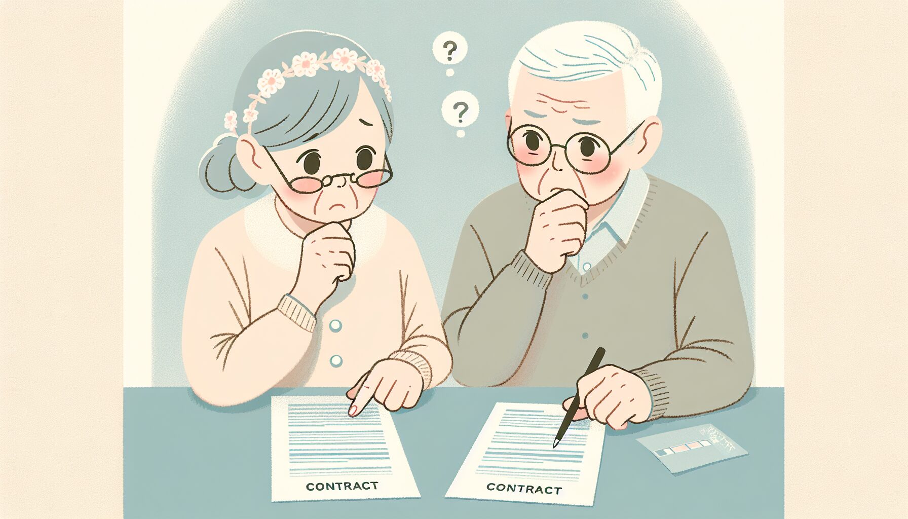 契約書の内容を比較検討する様子