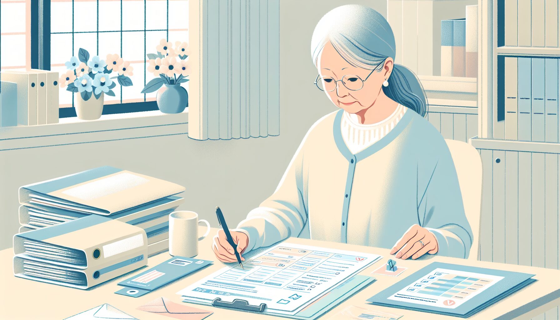 死亡後に必要な費用清算の書類を整理するイラスト