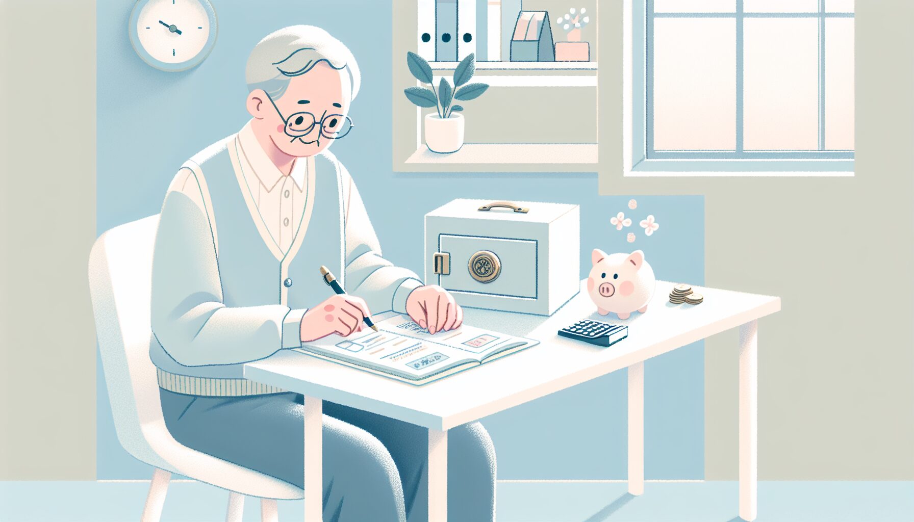 生前の費用清算準備をする高齢者のイラスト