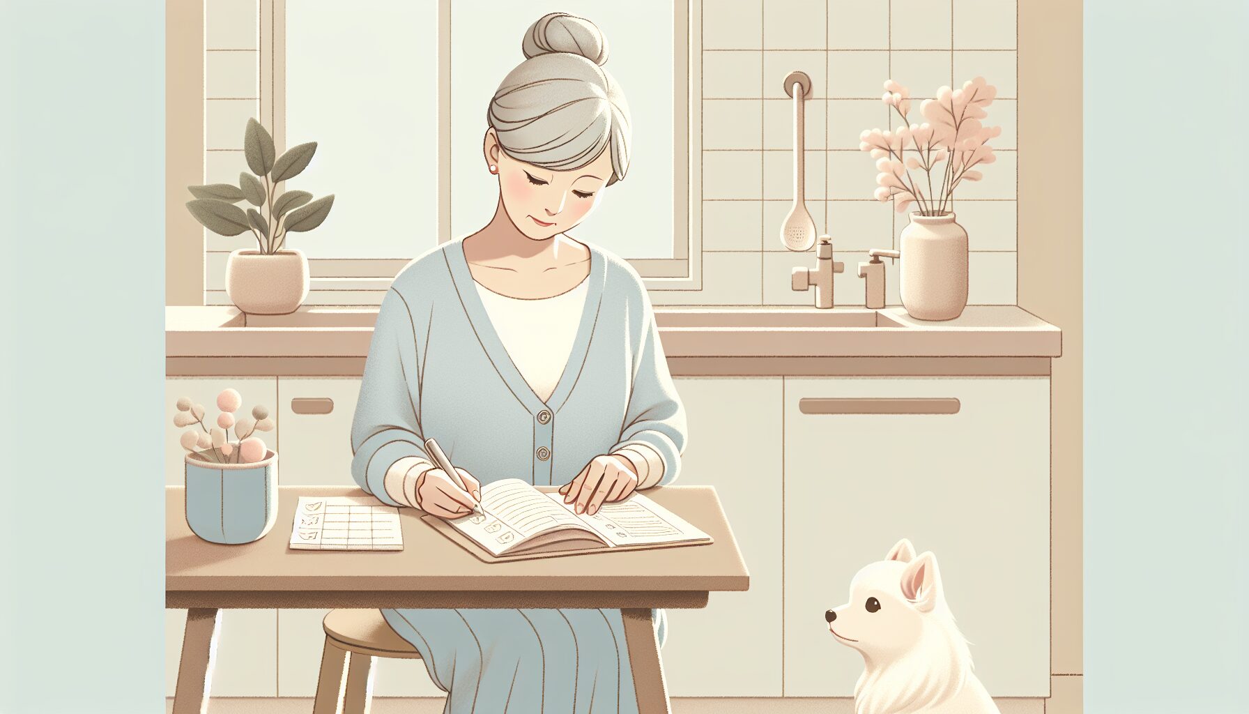 ペットの飼育情報をエンディングノートに記載する飼い主のイラスト