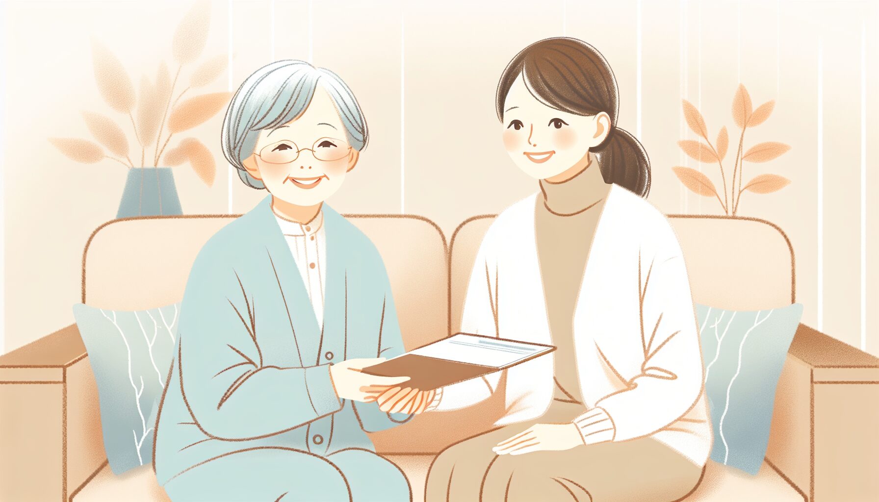 エンディングノートを家族に渡すイメージ