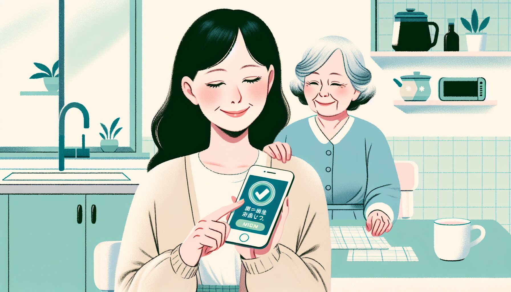 スマートフォンで通知を確認する成人の子ども