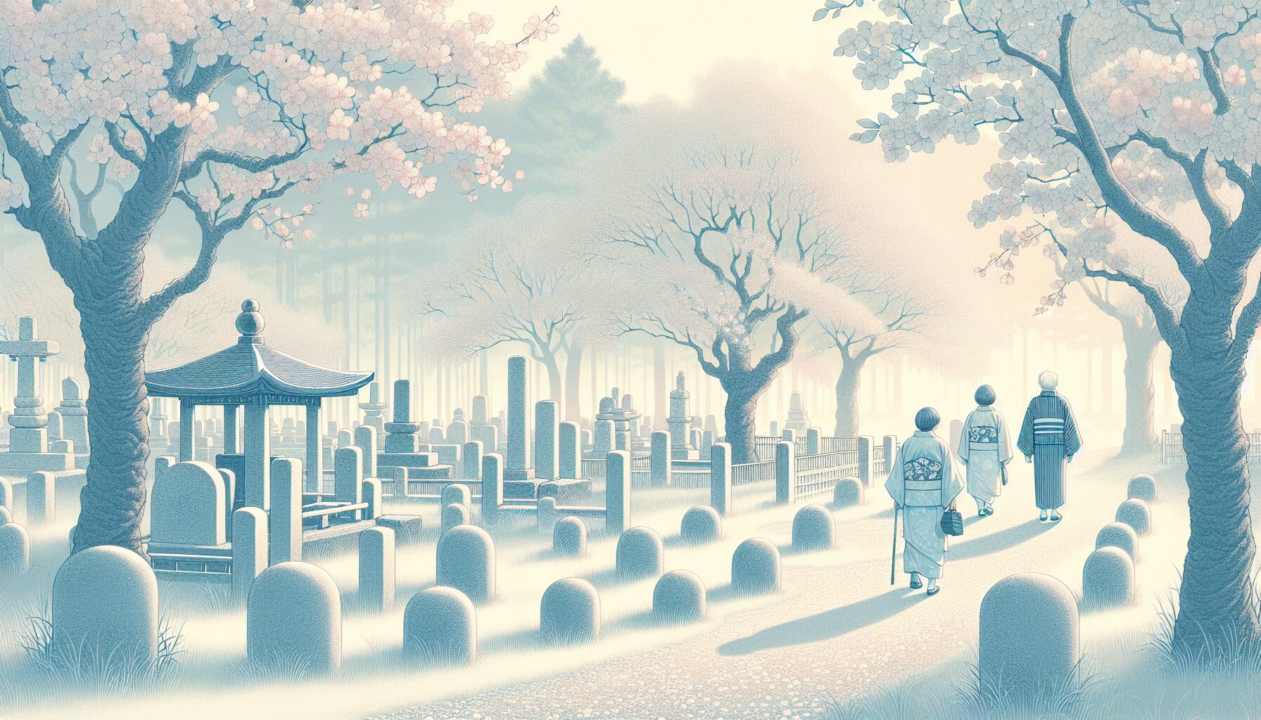 樹木葬・自然葬の墓地を訪れる高齢女性