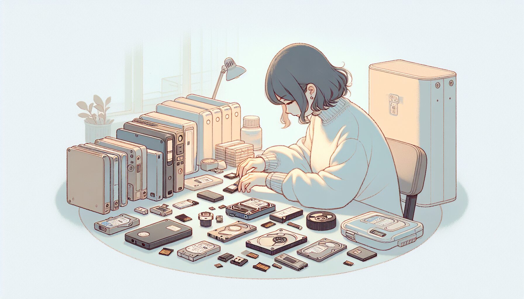 HDD・USBメモリ・SDカードを安全に処分するイラスト