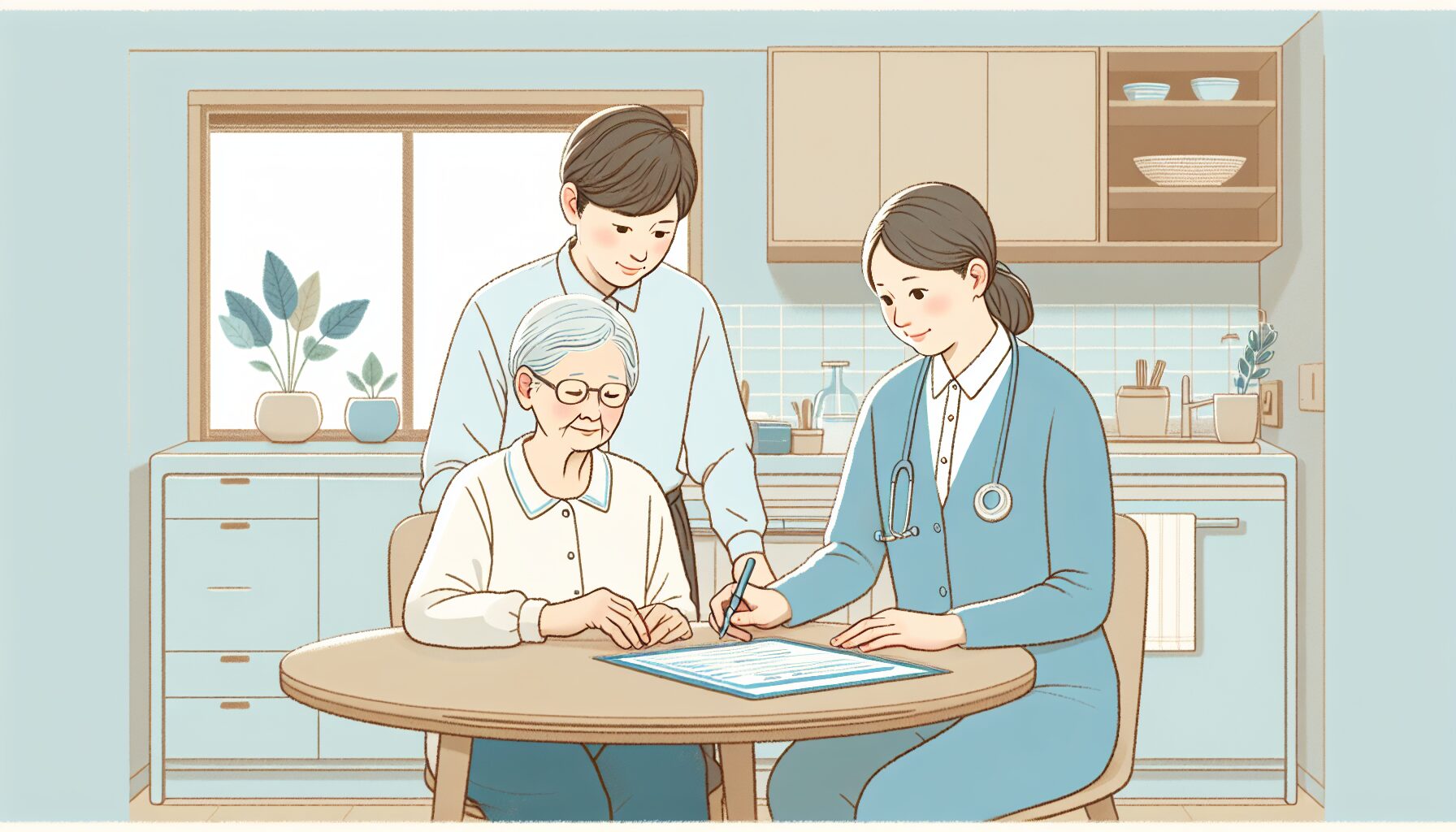 帰省して親の状態を確認する子世代のイラスト