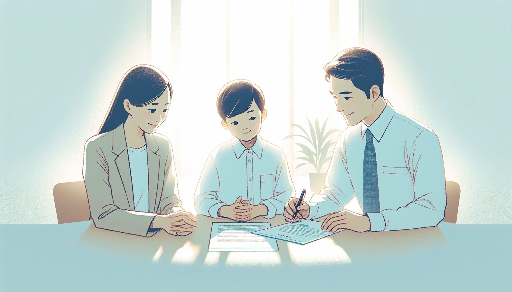 家族信託・法的書類を専門家と確認するイラスト