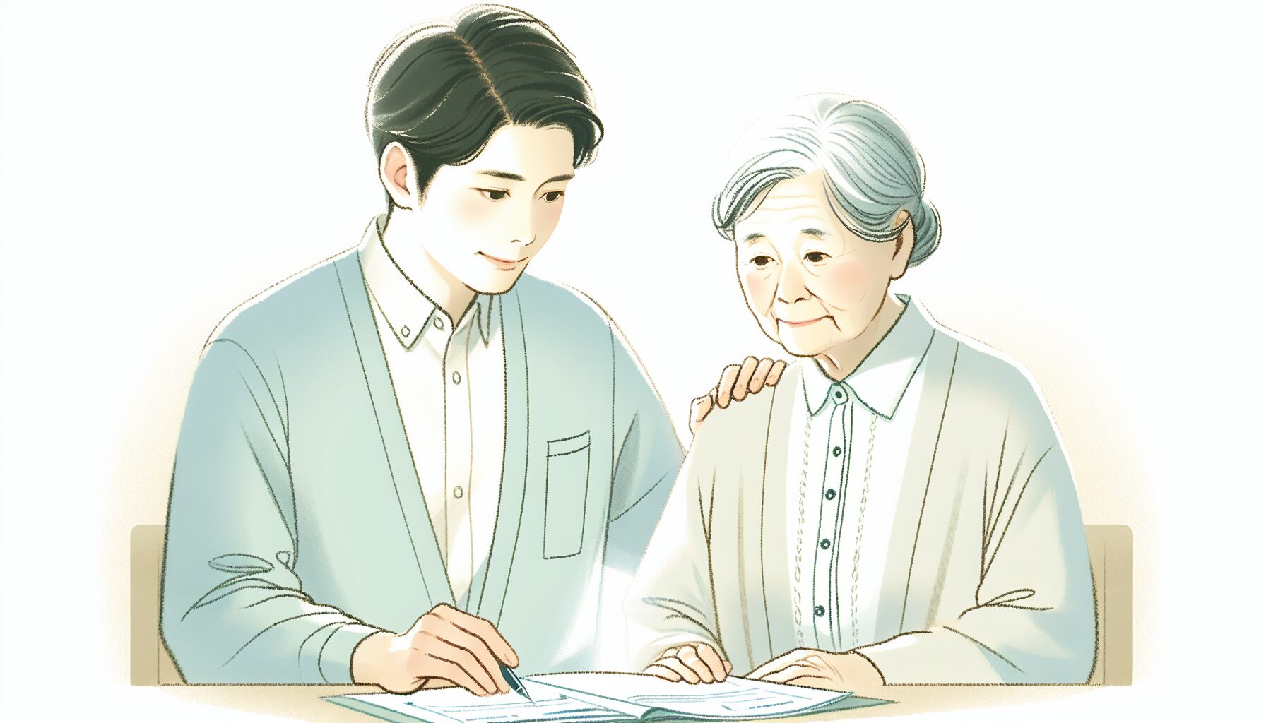 親子で終活・認知症対策の計画を立てるイラスト