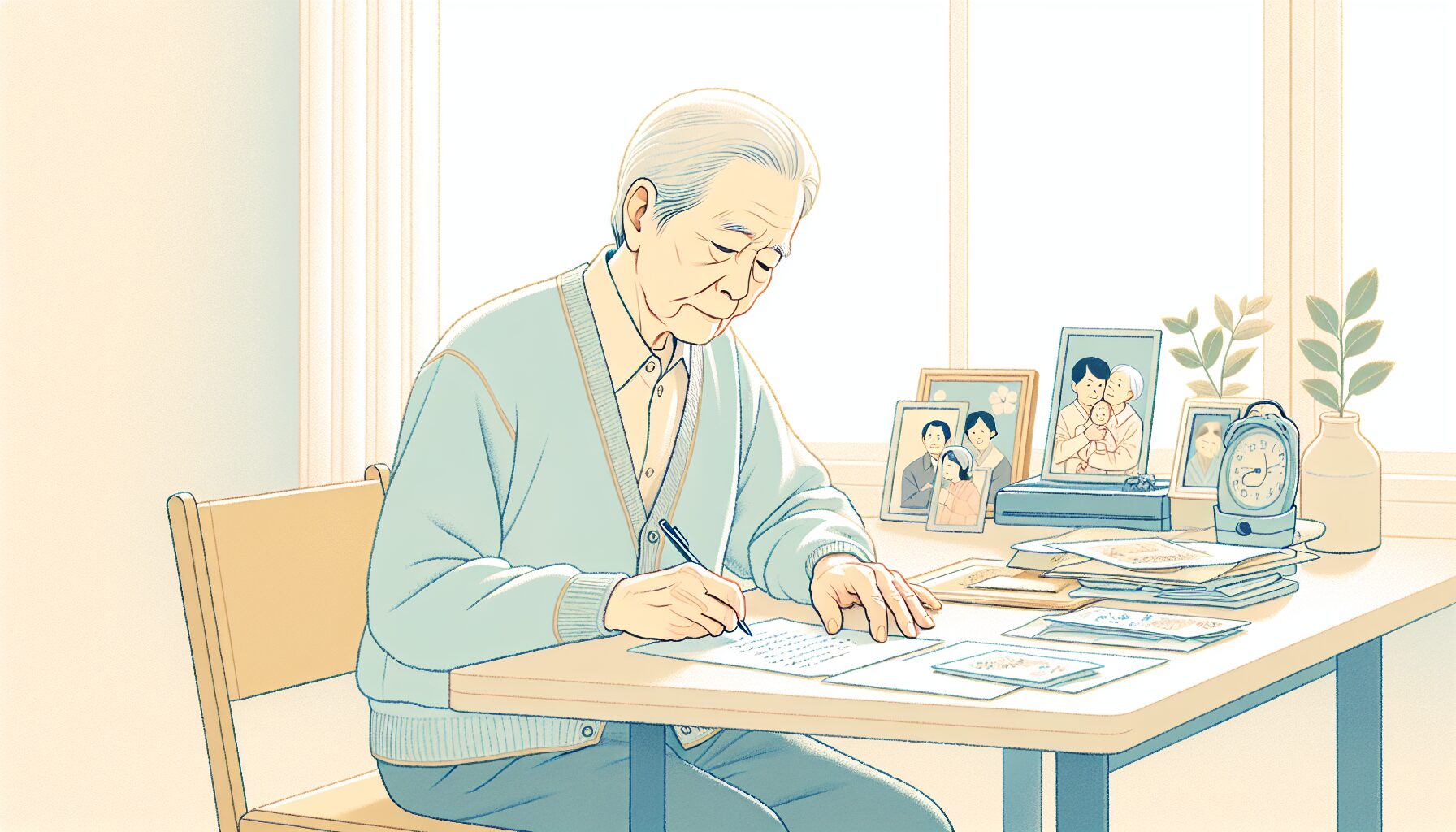 親が遺言書を手書きで作成している様子