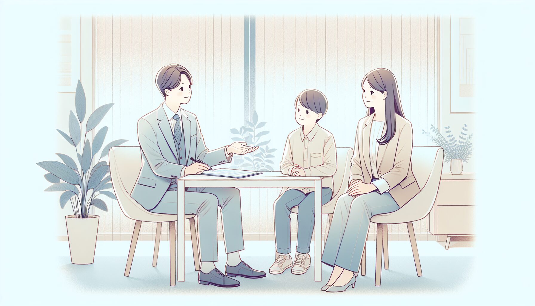 成年後見制度について専門家が家族に説明しているイメージ