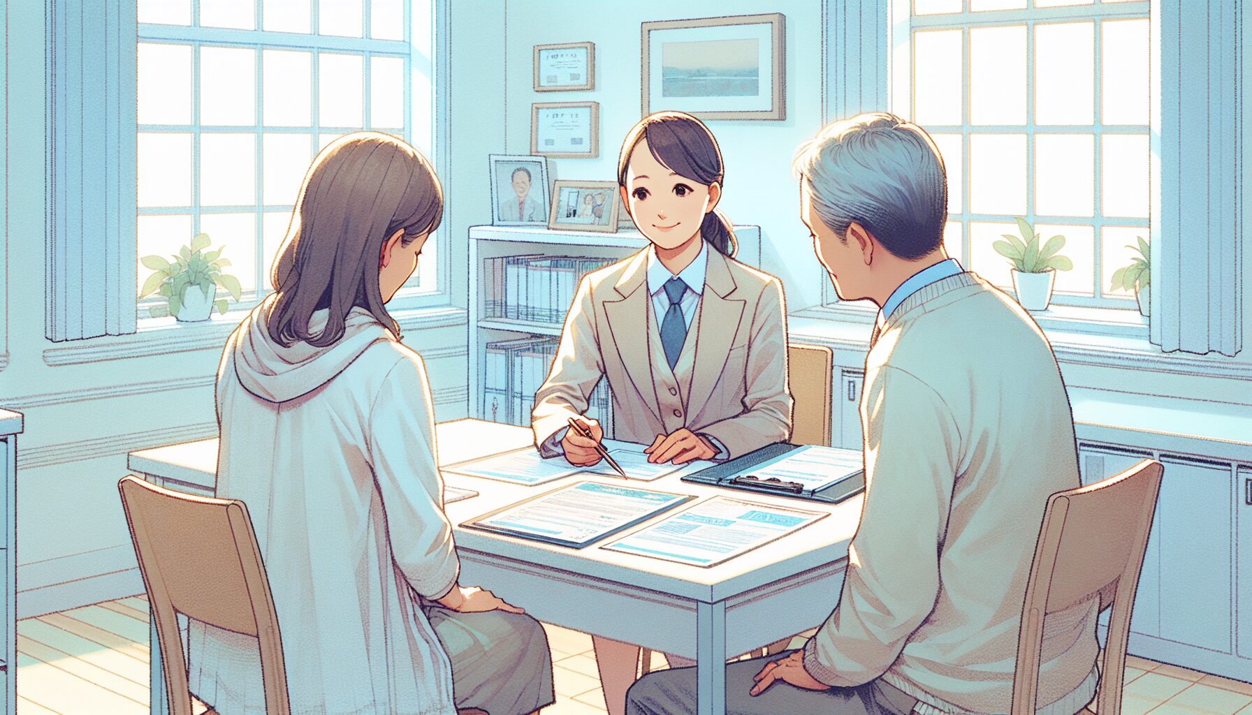 福祉の専門家がご家族に親なき後について相談に乗っているイメージ