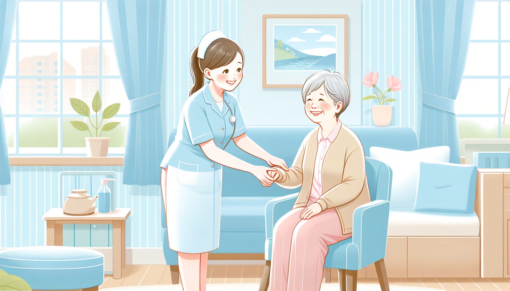 老人ホームでの安心した生活のイメージ