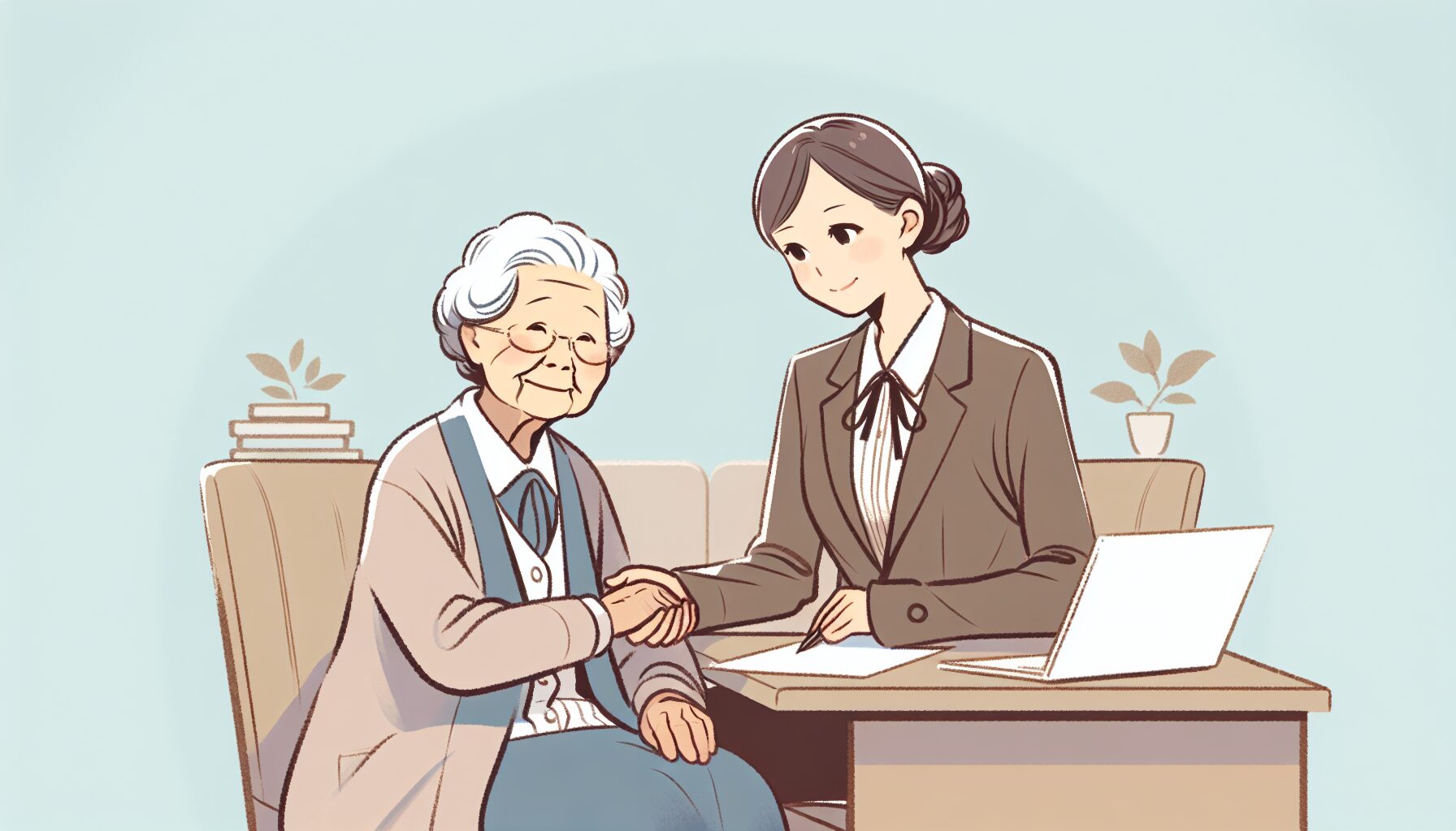 信頼できる専門家と確認する高齢者のイメージ