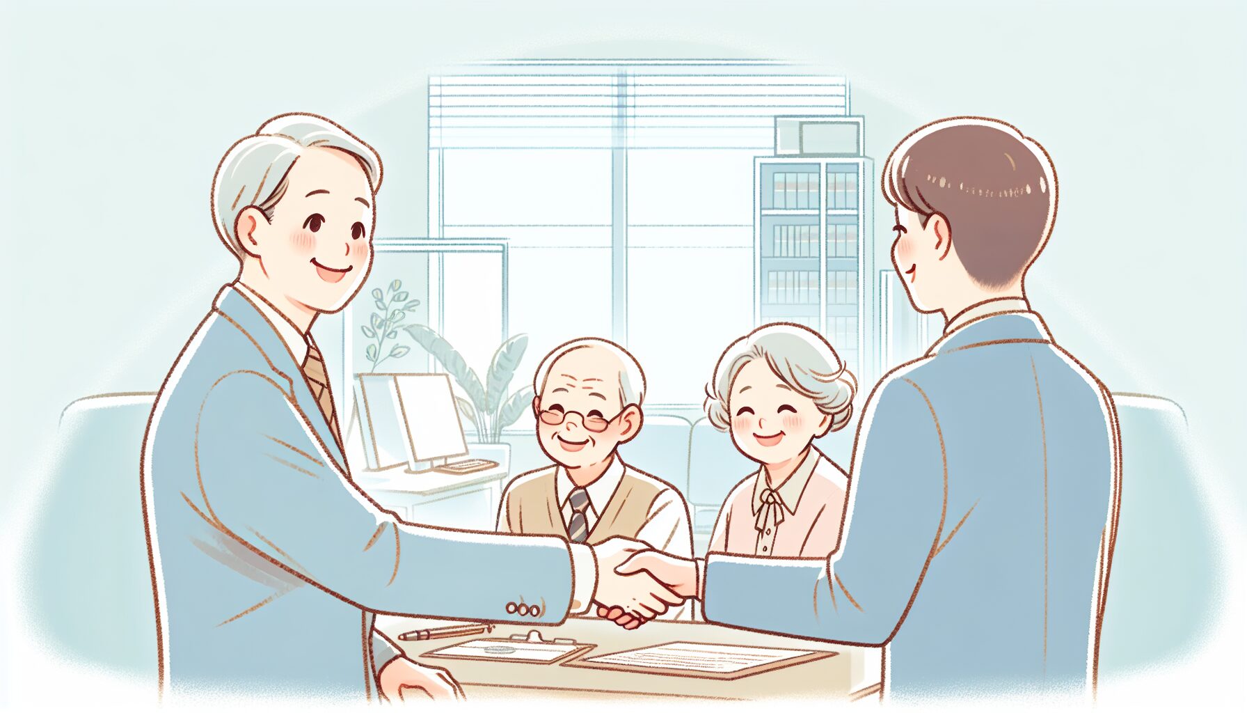 終活の準備を終えて安心した老夫婦のイメージ