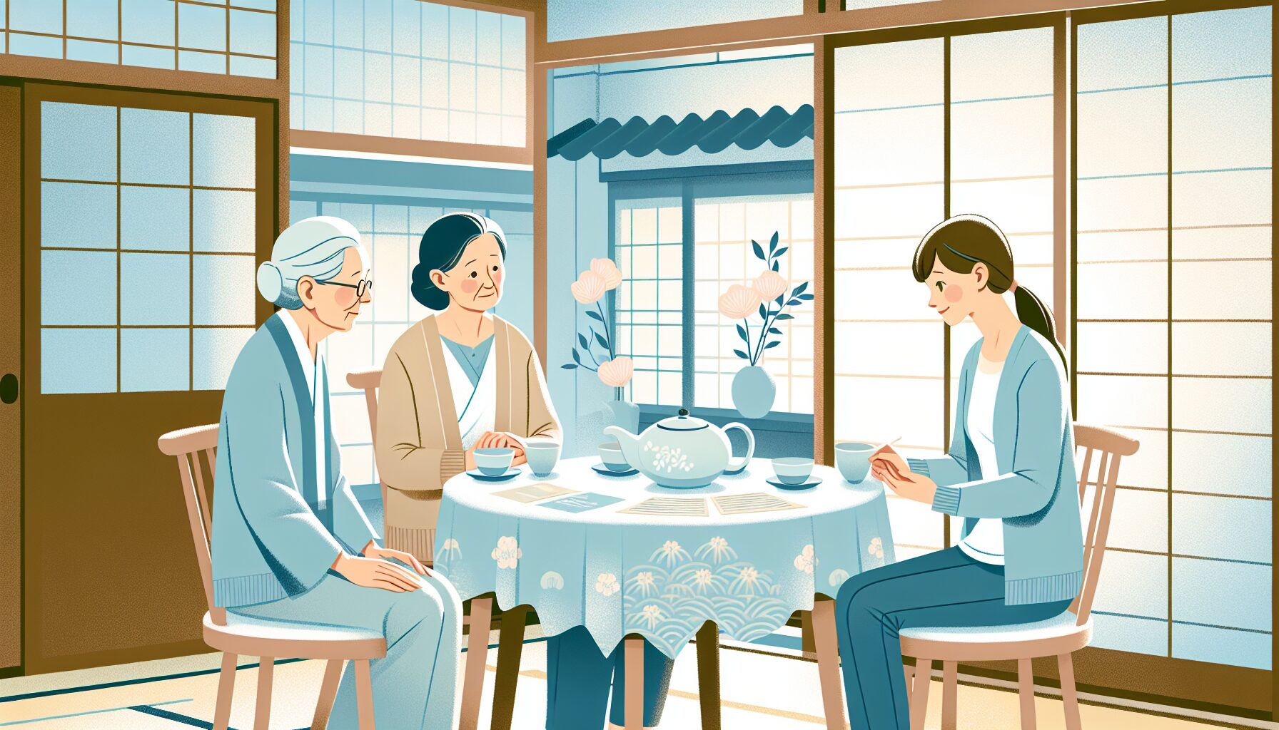 家族で終活について話し合うシーンのイラスト