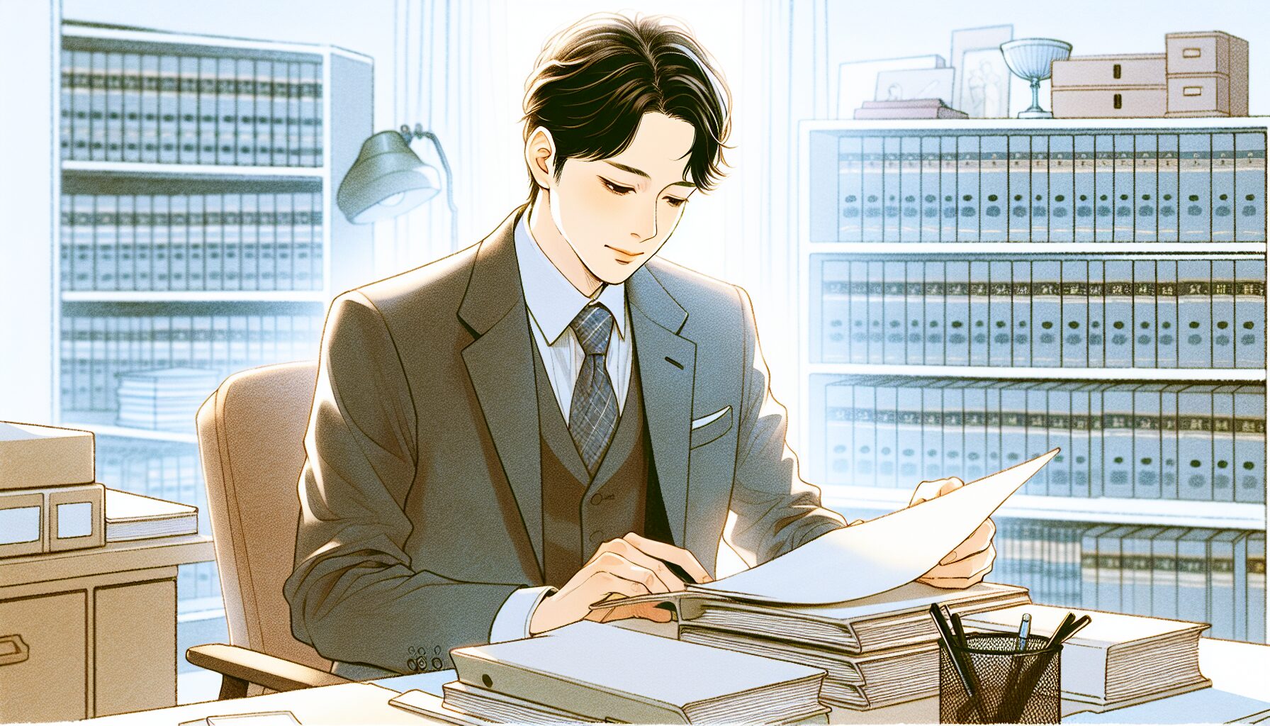 遺言執行者が書類を確認している様子のイラスト