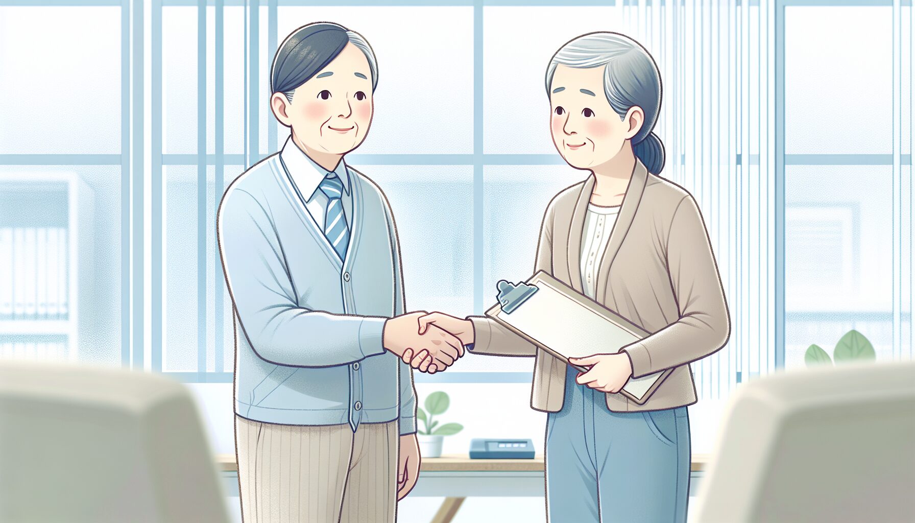 専門家と握手して安心するイメージ