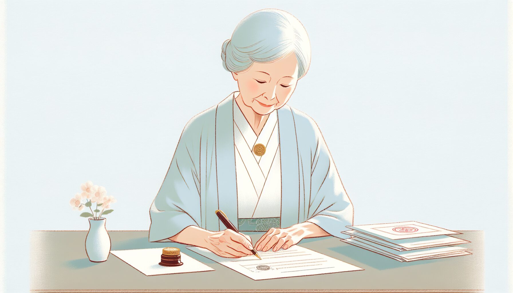 おひとりさまが専門家と終活の書類に署名するイメージ
